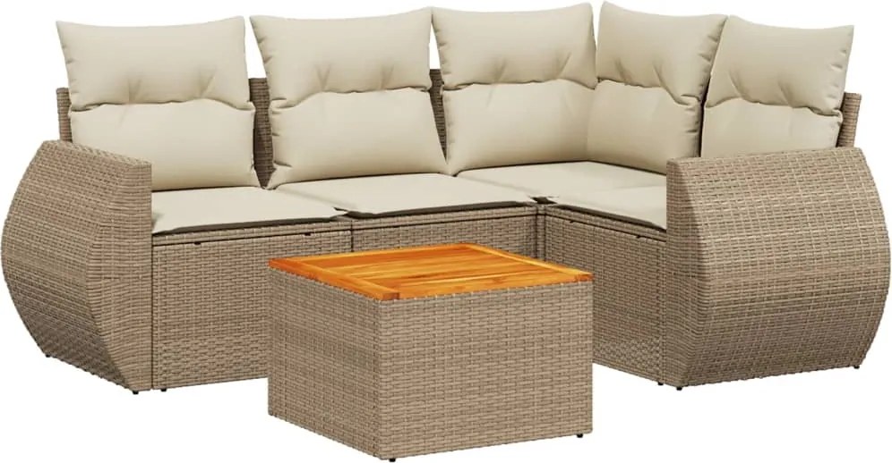 vidaXL Set canapele de grădină cu perne, 5 piese, bej, poliratan