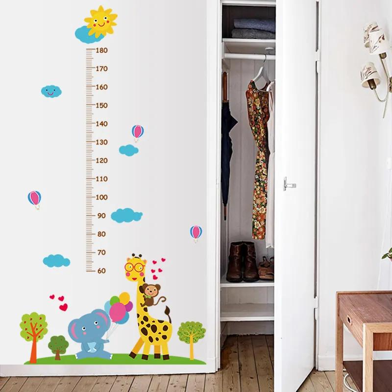 Autocolant de perete "Metru pentru copii - Girafă cu elefant" 177x100cm