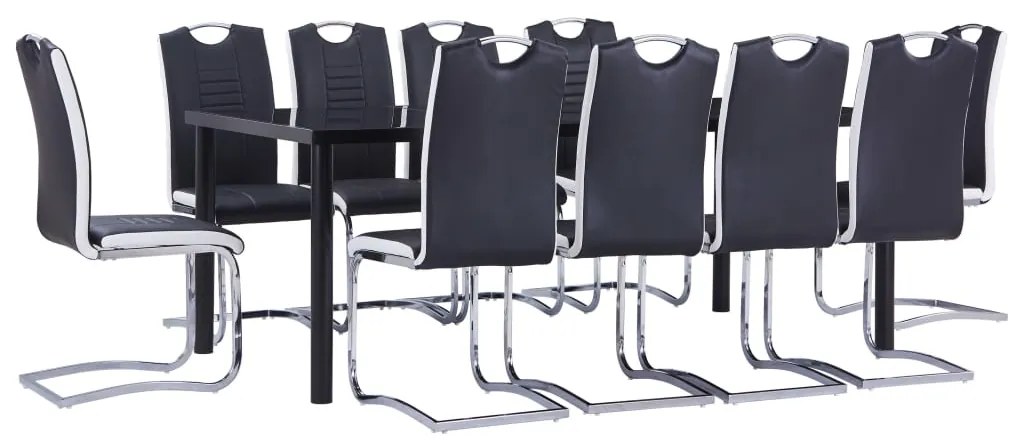 vidaXL Set mobilier de bucătărie, 11 piese, negru, piele ecologică