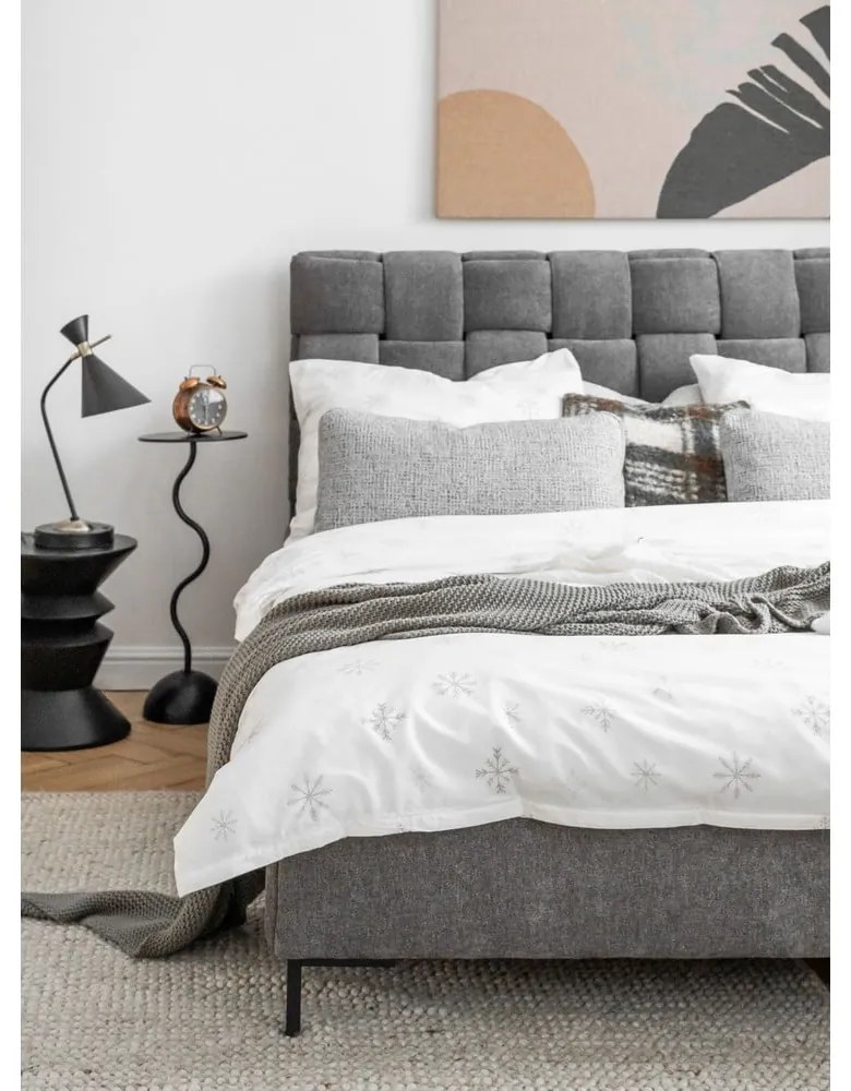 Pat matrimonial gri tapițat cu somieră 140x200 cm Eve – Miuform