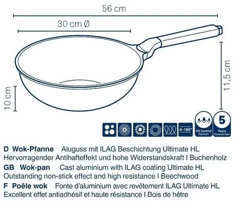 Tigaie wok Kela VITANA, aluminiu turnat, gri, 30cm