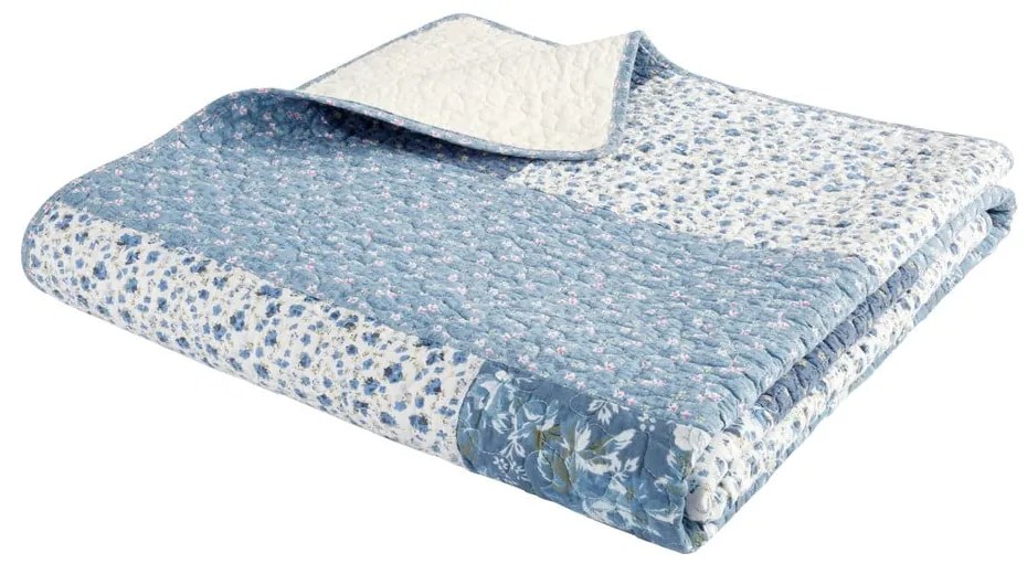 Cuvertură albastră matlasată din bumbac 220x230 cm Floral Patchwork – Bianca