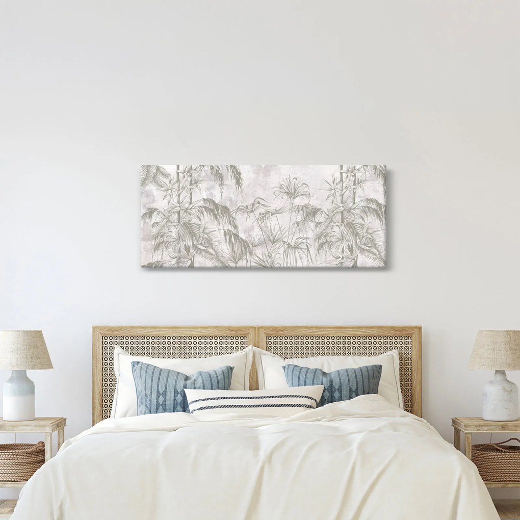 Tablou - Plante tropicale pe perete gri (120x50 cm)