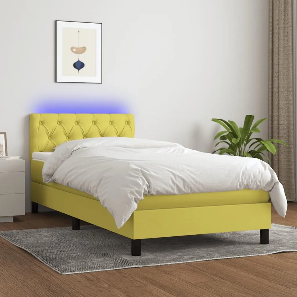 3133356 vidaXL Pat cu arcuri, saltea și LED, verde, 80x200 cm, textil