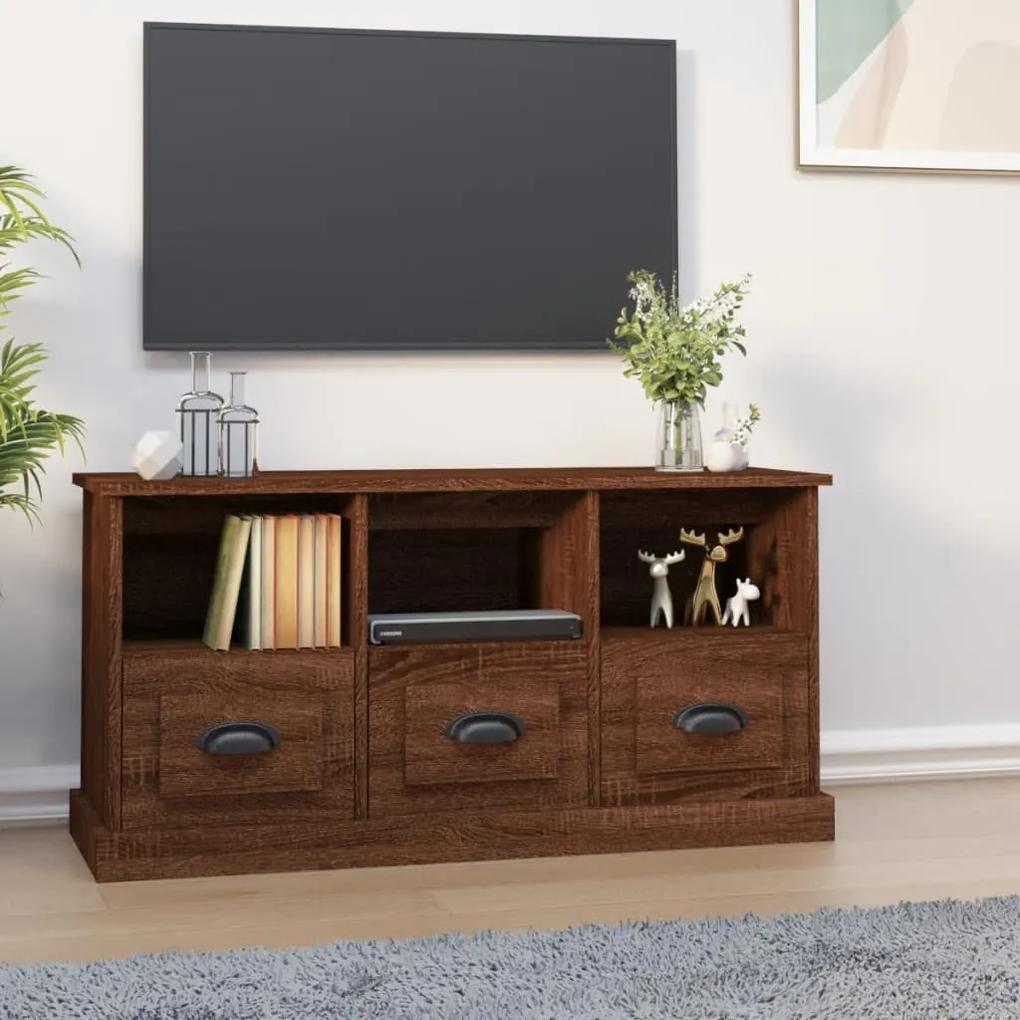 Comoda TV, stejar maro, 100x35x50 cm, lemn prelucrat