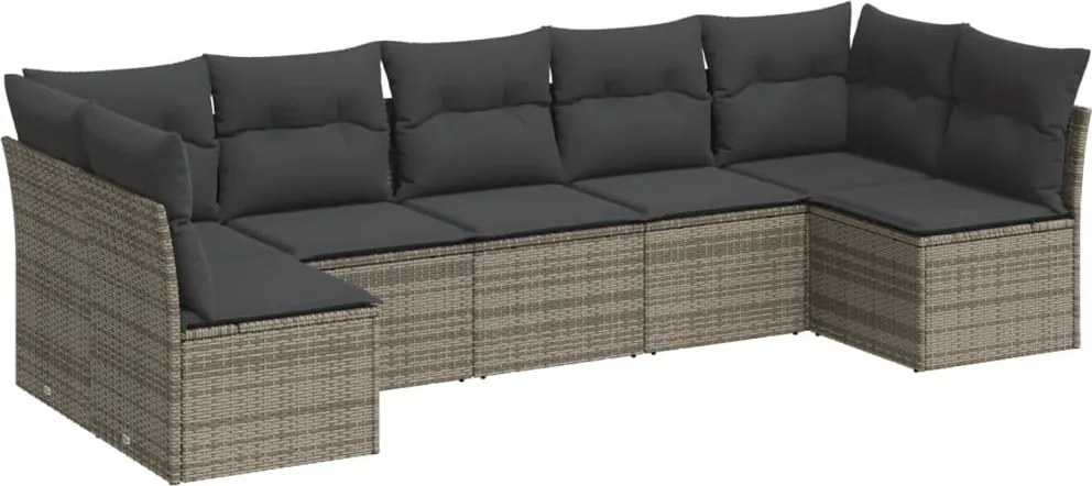 vidaXL Set canapele de grădină, 7 piese, cu perne, gri, poliratan