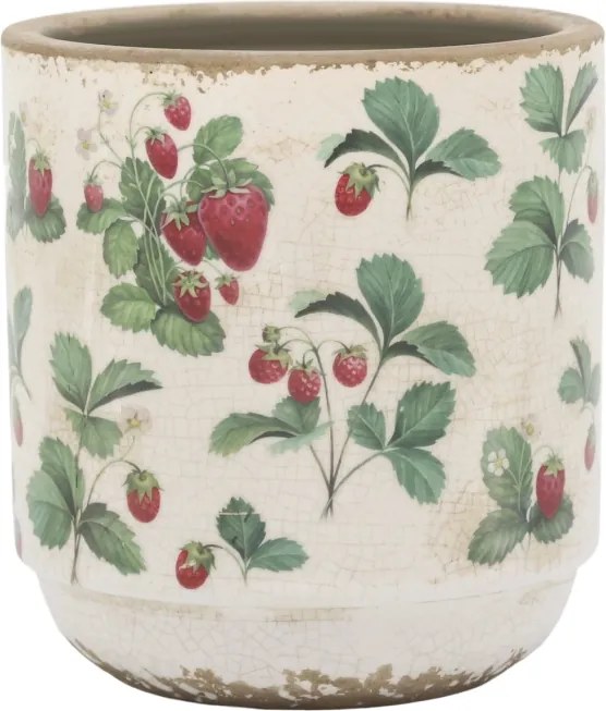 Ghiveci din ceramică crem cu model căpșuni „Fraises”, H13/D13 cm