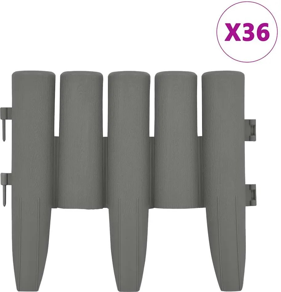 vidaXL Borduri de gazon, 36 buc., gri, 10 m, PP