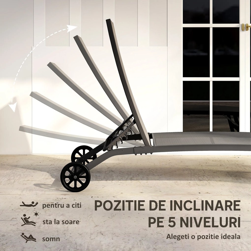 Outsunny Set de 2 Șezlonguri Rabatabile pe 5 Niveluri, Șezlonguri din Aluminiu și Țesătură Respirabilă, 66x165x102 cm, Albastru | Aosom Romania