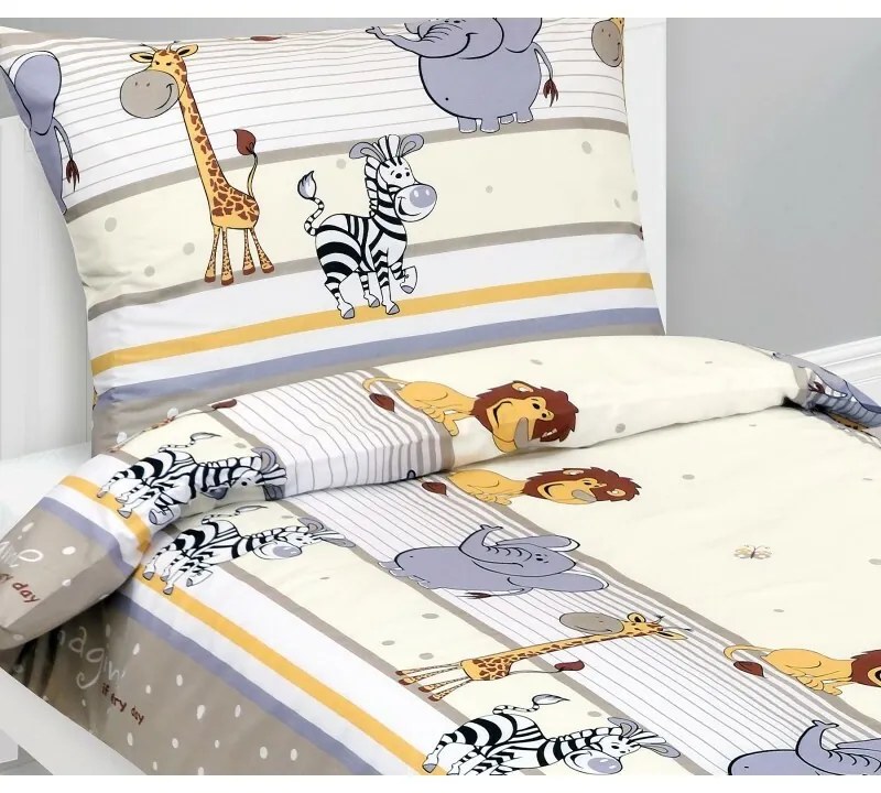 Lenjerie de pat din bumbac pentru copii BellatexJunior Safari bej, 140 x 200, 70 x 90 cm