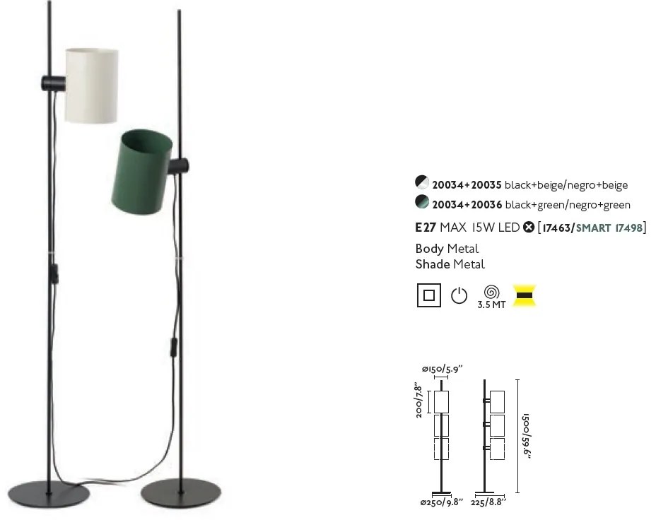Lampa de podea orientabila design modern GUADALUPE bej