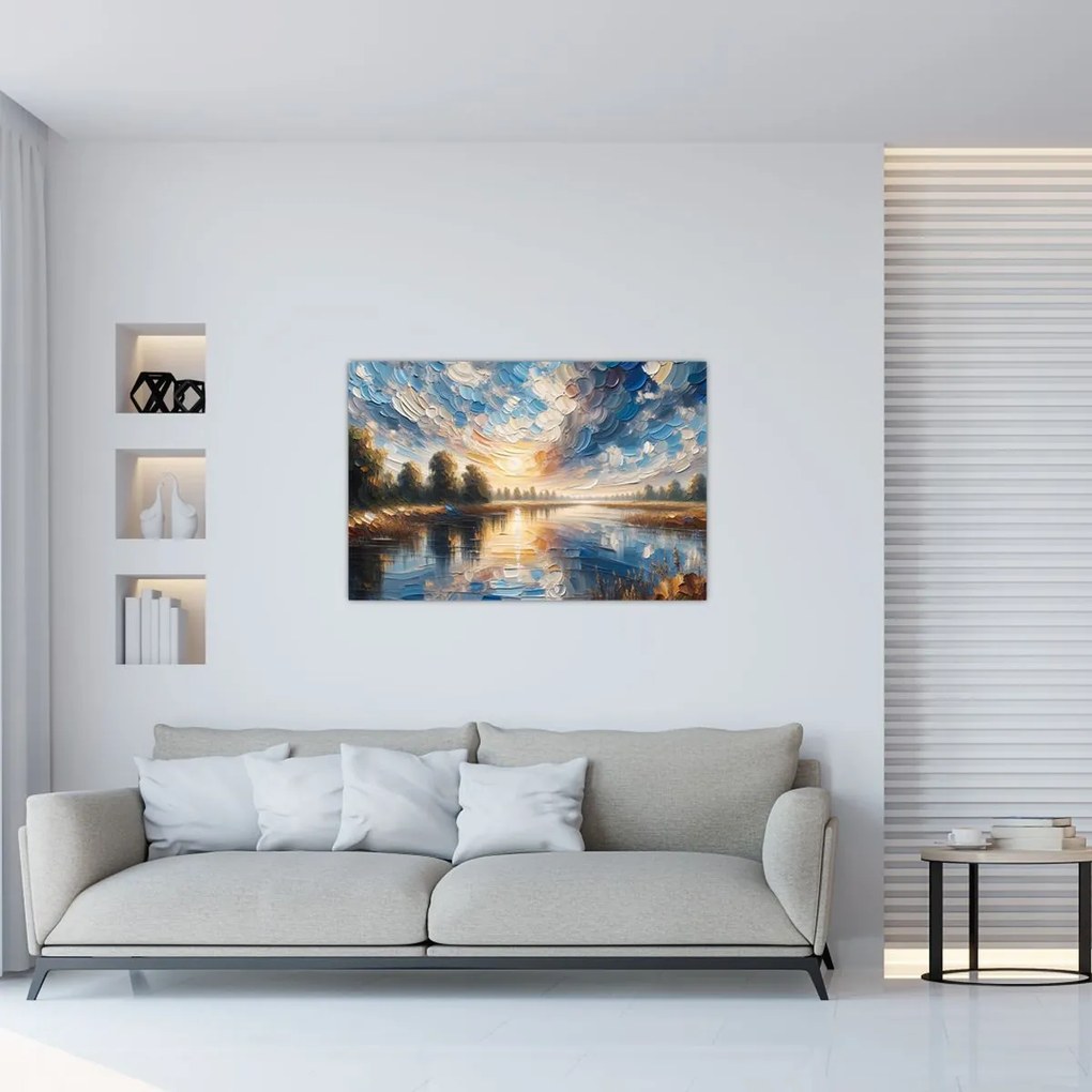 Tablou - Pictură cu soarele deasupra apei (90x60 cm)