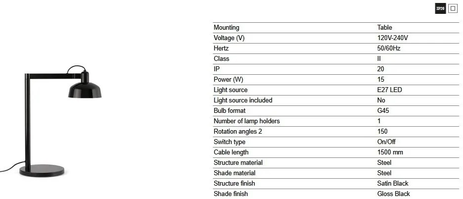 Veioza de birou metal TATAWIN negru