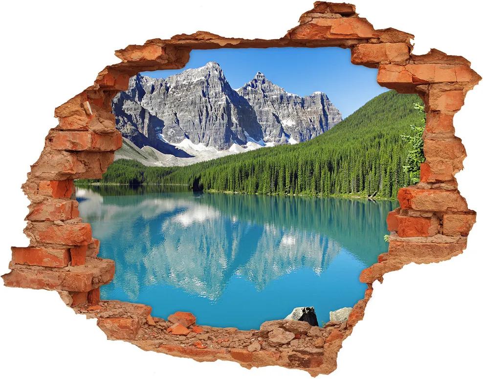 Autocolant de perete gaură 3D Lacul în munți