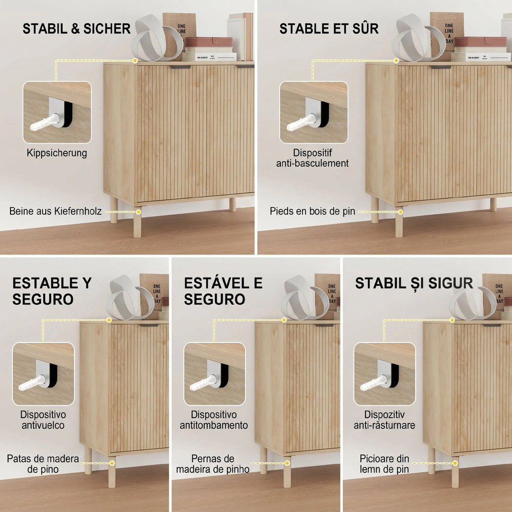 HOMCOM Dulap de Depozitare cu 2 Uși și Rafturi Reglabile, 78x40x77,5 cm, Stejar | Aosom Romania