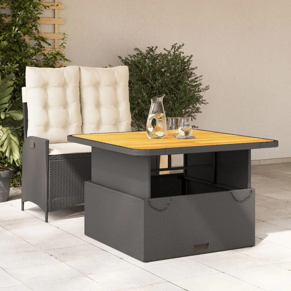 vidaXL Set mobilier de grădină cu perne, 2 piese, negru, poliratan