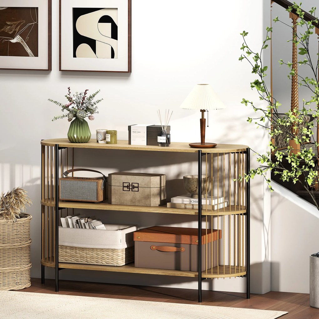 HOMCOM Blat de Consolă cu Coardă de Hârtie Împletită Manual Cadru de Oțel Stil Bohemian 124x43,5x80 cm Natural | Aosom Romania