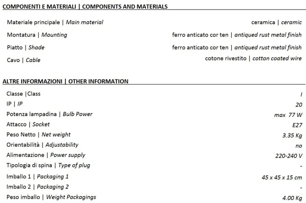 Lustra cu inaltime reglabila design retro realizata manual din ceramica si metal GRUNGE
