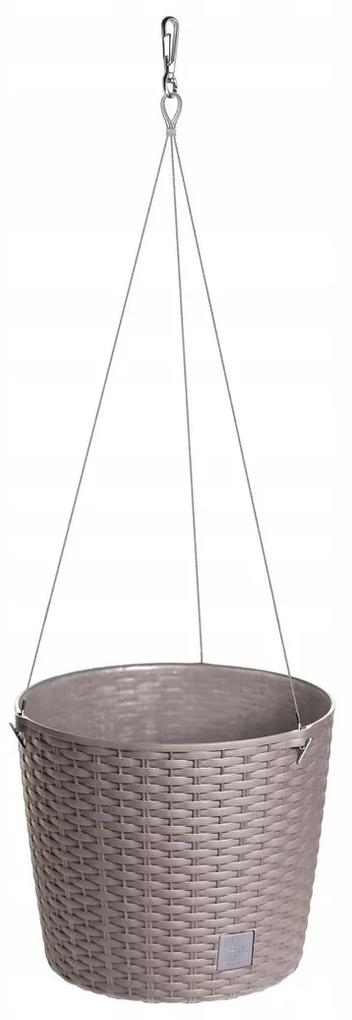 Ghiveci decorativ cu lant, Prosperplast, Rato Round, rotund, cafeniu, 25.6x21.9 cm