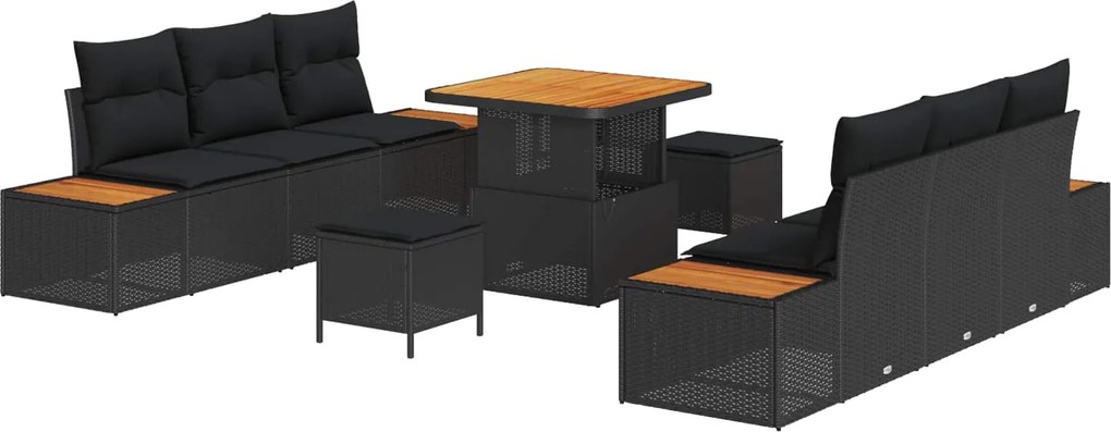 vidaXL Set de canapele pentru grădină cu pernă 9 pcs Negru Rattan poli