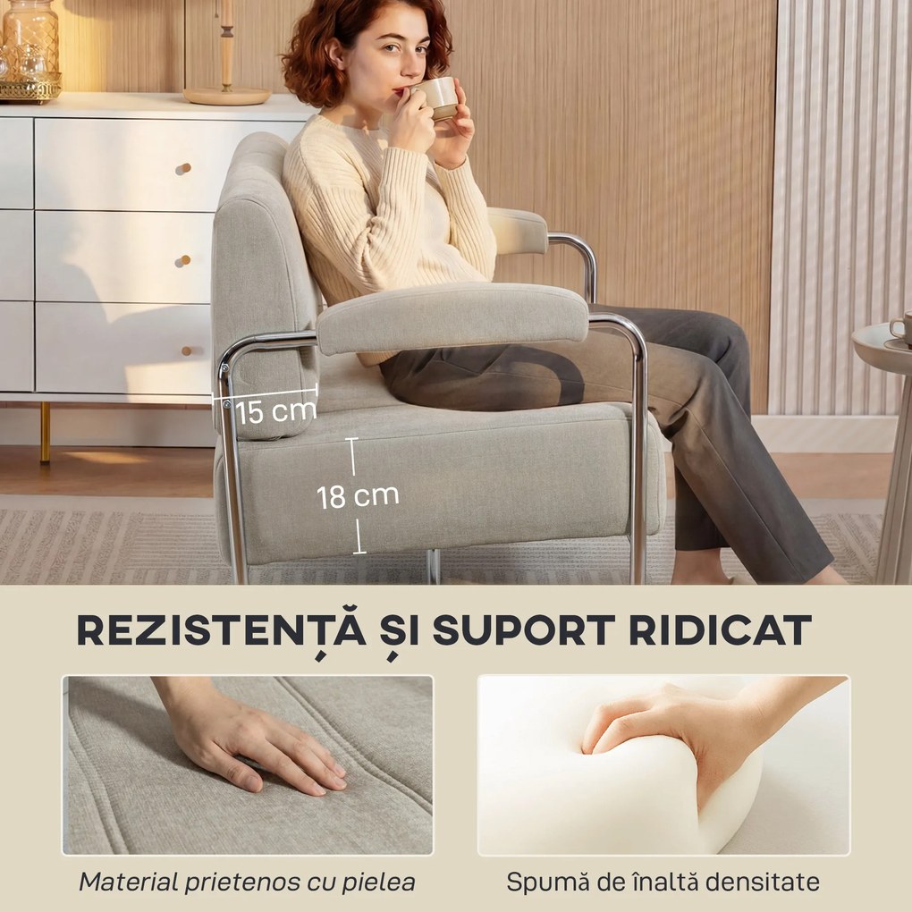 HOMCOM Canapea 3 Locuri Tapițată cu Chenille și Cusături Duble, Canapea Modernă cu Brațe și Picioare din Oțel, pentru Living, Birou și Dormitor, 174x75x76 cm, Bej | Aosom Romania