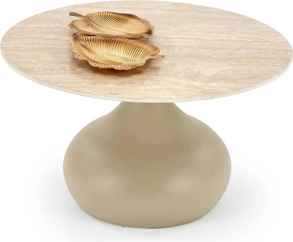 Masuta cafea TIMOR 2, travertin/casmir, piatra sinterizata/metal, 70x4
