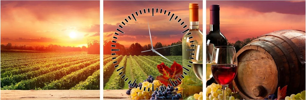 Tablou cu vie și vin (cu ceas) (90x30 cm)