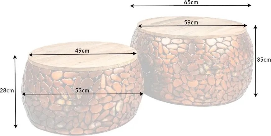 Set de 2 masute design unicat Stone Mosaic, cupru A-41432 VC