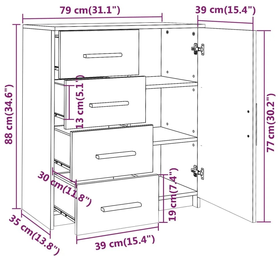 Servanta, stejar sonoma gri, 79x35x88 cm, PAL 1, grey sonoma oak