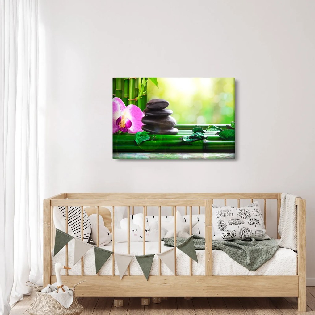 Tablou cu pietre pentru masaj și orhidee (90x60 cm)