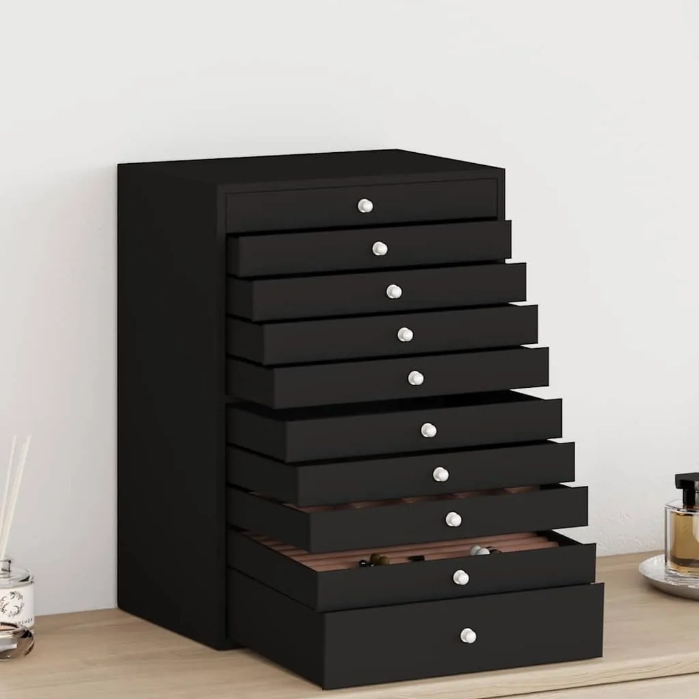 vidaXL Cutie de bijuterii 10 straturi cu suport pentru ceasuri negru