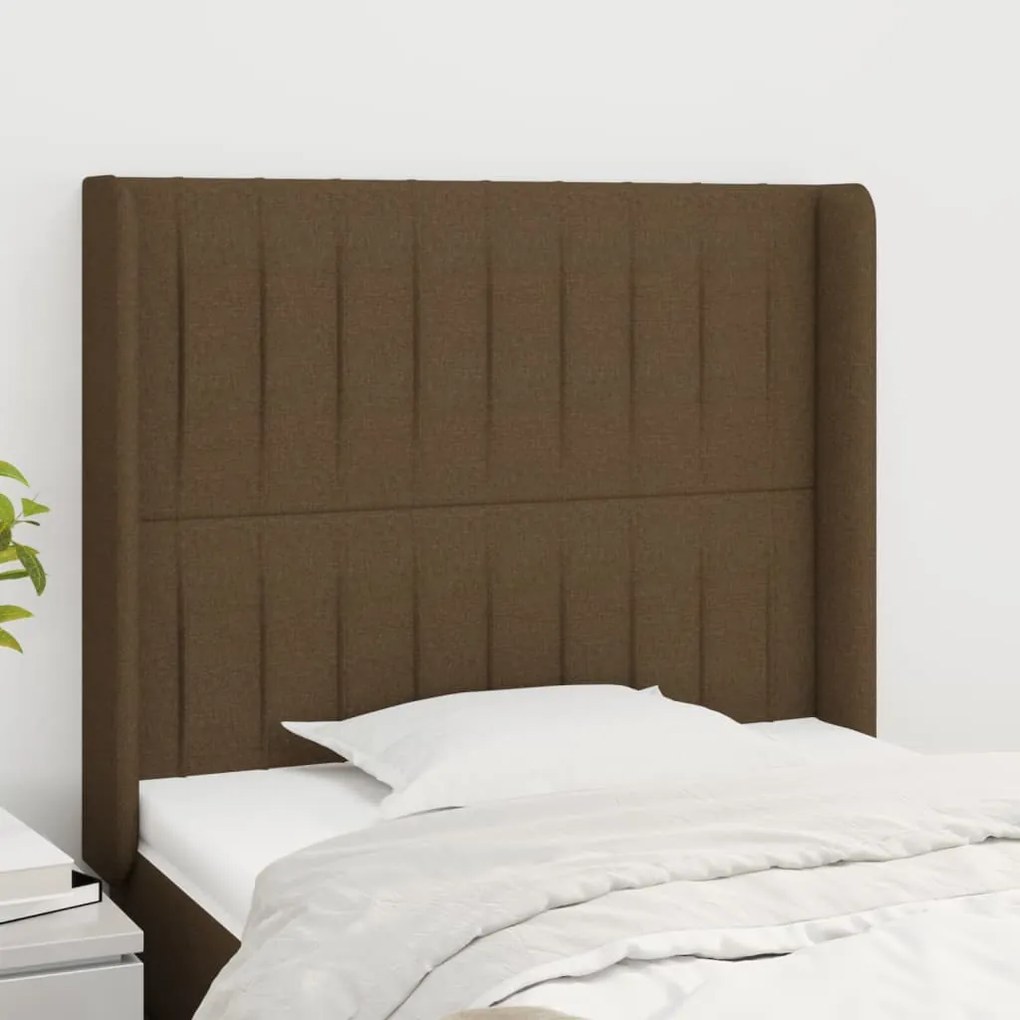 vidaXL Tăblie de pat cu aripioare maro închis 93x16x118/128 cm textil