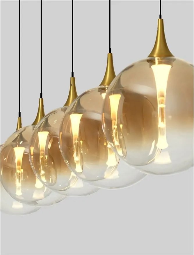 Lustra moderna cu 5 pendule LED, Metal, Sticla, Champaign, ORENDA