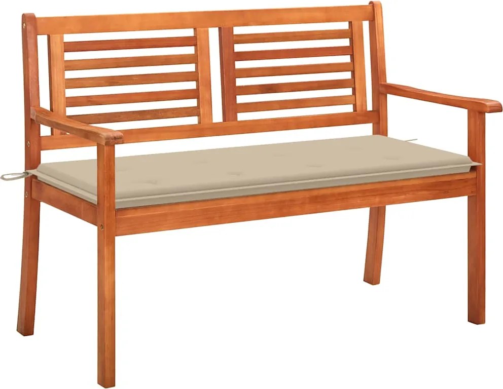vidaXL Bancă grădină 2 locuri, cu pernă, 120 cm, lemn masiv eucalipt