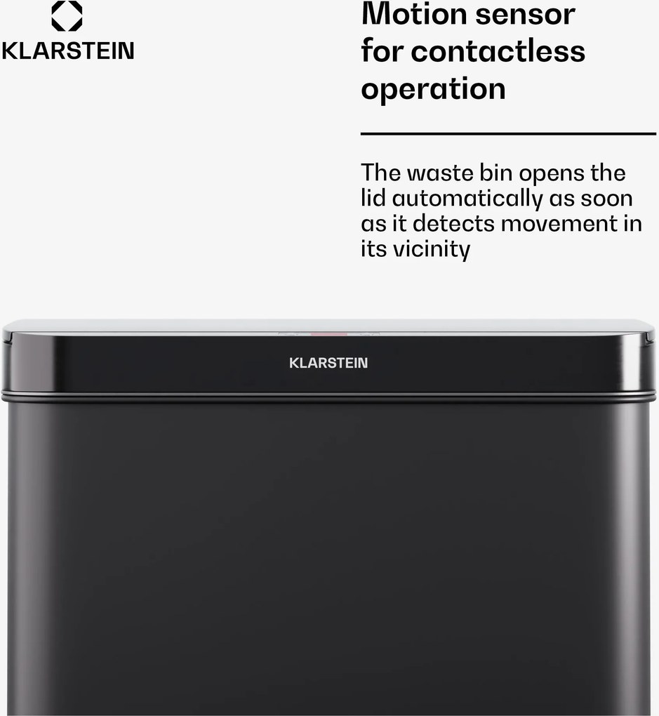 Klarstein Coș de gunoi fără atingere, cu senzor, 60 l, din oțel inoxidabil, închidere ușoară, cu baterii, afișaj LED, temporizator