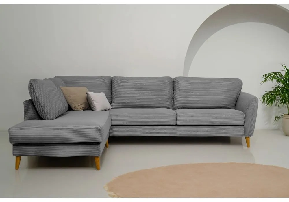 Colțar gri închis cu tapițerie din catifea reiată (cu colț pe partea stângă ) Paris – Scandic