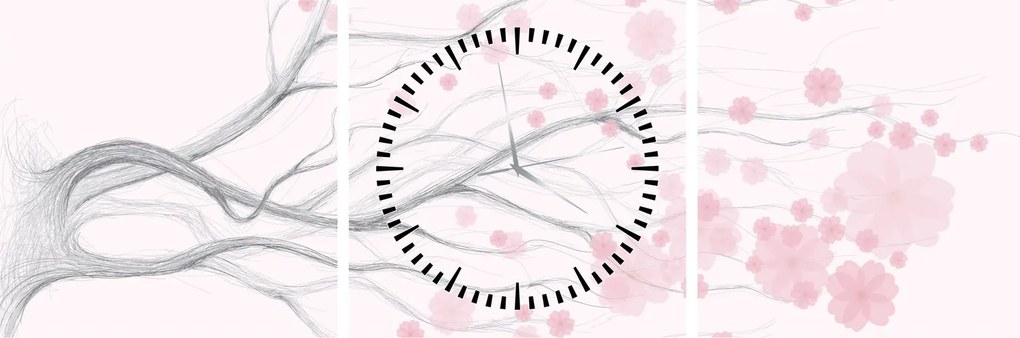 Tablou - Flori roz (cu ceas) (90x30 cm)