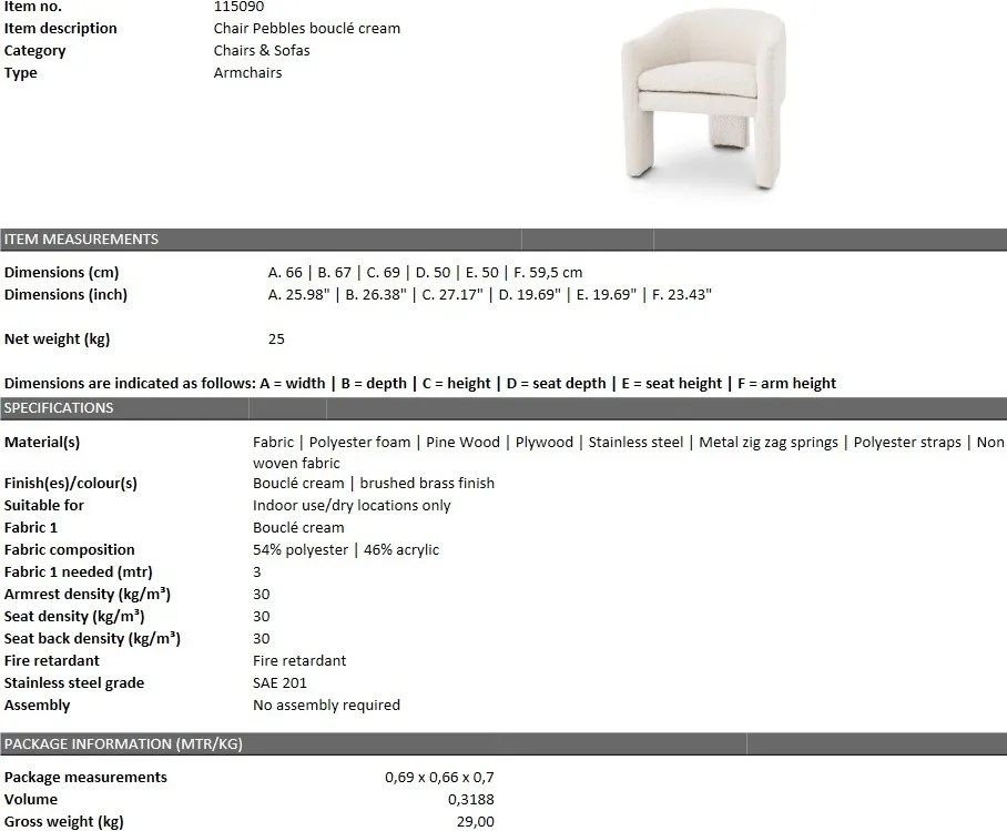 Scaun design LUX Pebbles boucle crem 115090 HZ