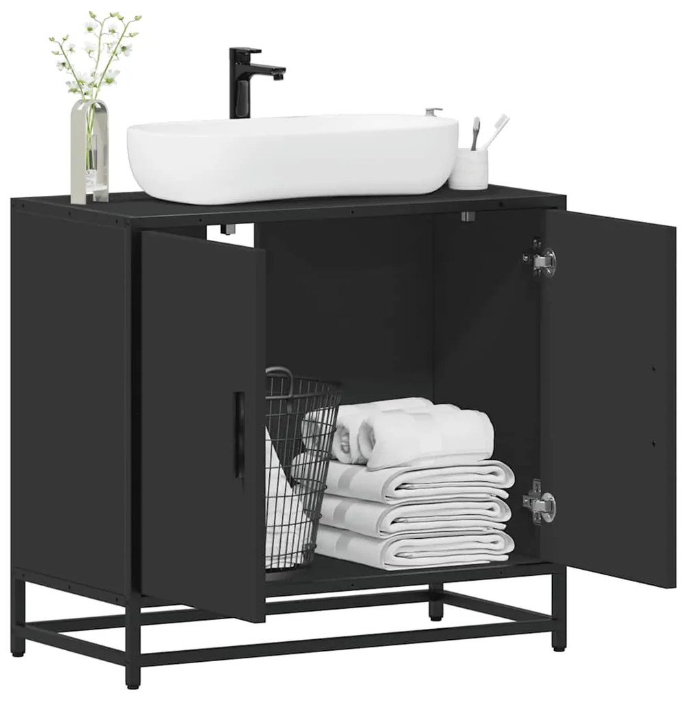 vidaXL Dulap pentru chiuvetă de baie negru 65x33x60 cm lemn prelucrat