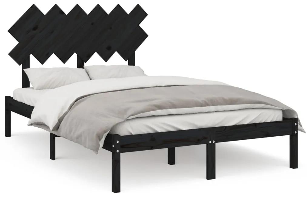 3104847 vidaXL Cadru de pat dublu, negru, 135x190 cm, lemn masiv