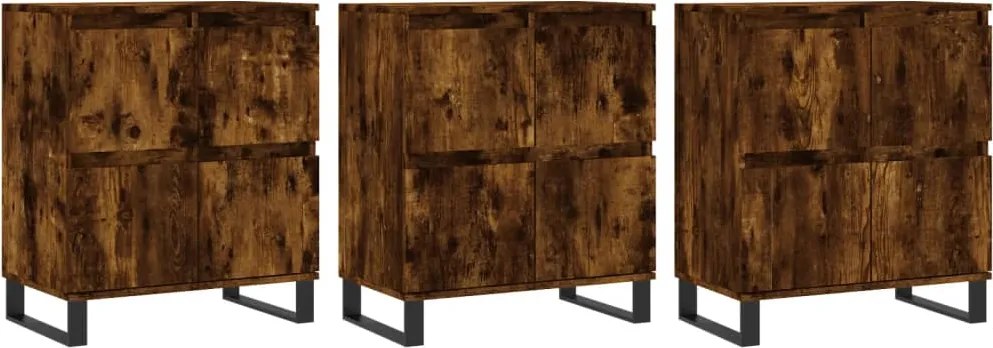 vidaXL Servantă, 3 buc., stejar fumuriu, lemn prelucrat