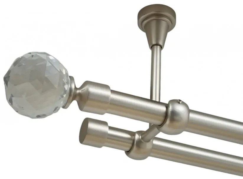 Galerie dubla kula crystal fara inele prindere tavan 19/19 mm crom mat (Alege marime: 140 cm)