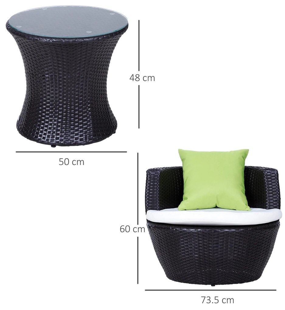 Set Mobilier Gradina Outsunny, Ratan cu 3 Piese si Perne Decorative, Maro inchis | Aosom RO