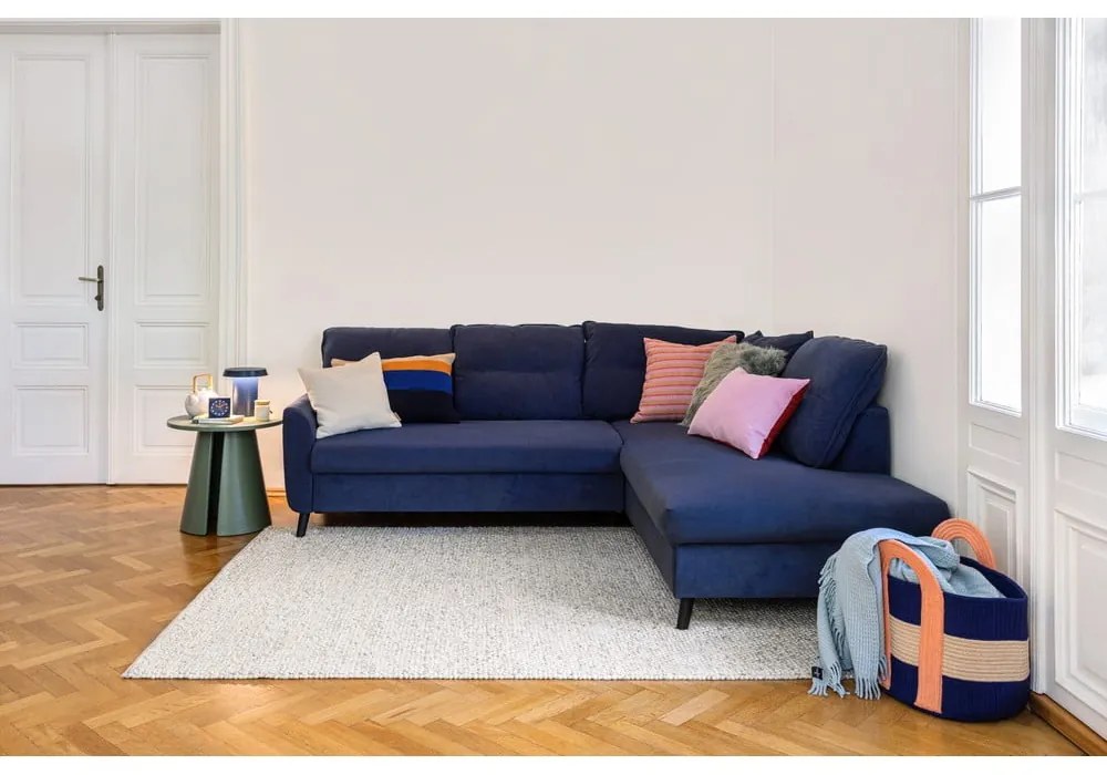 Colțar extensibil din catifea cu șezlong pe partea dreaptă Miuform Stylish Stan, roz