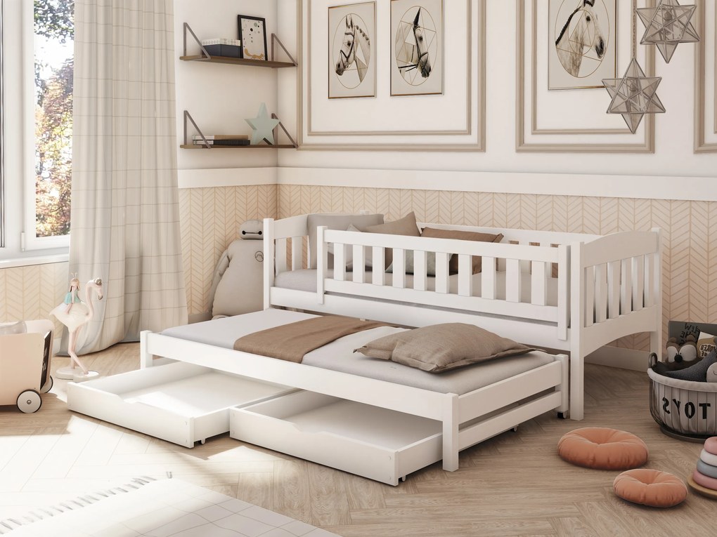 Pat pentru copii 90 x 200 cm Amalia (cu somieră și sp. depozitare) (Alb). Promo -10%. 1013109