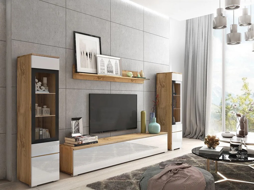 Mobilier living Selwyn II (wotan + Alb lucios ) (fără iluminat). 1054047