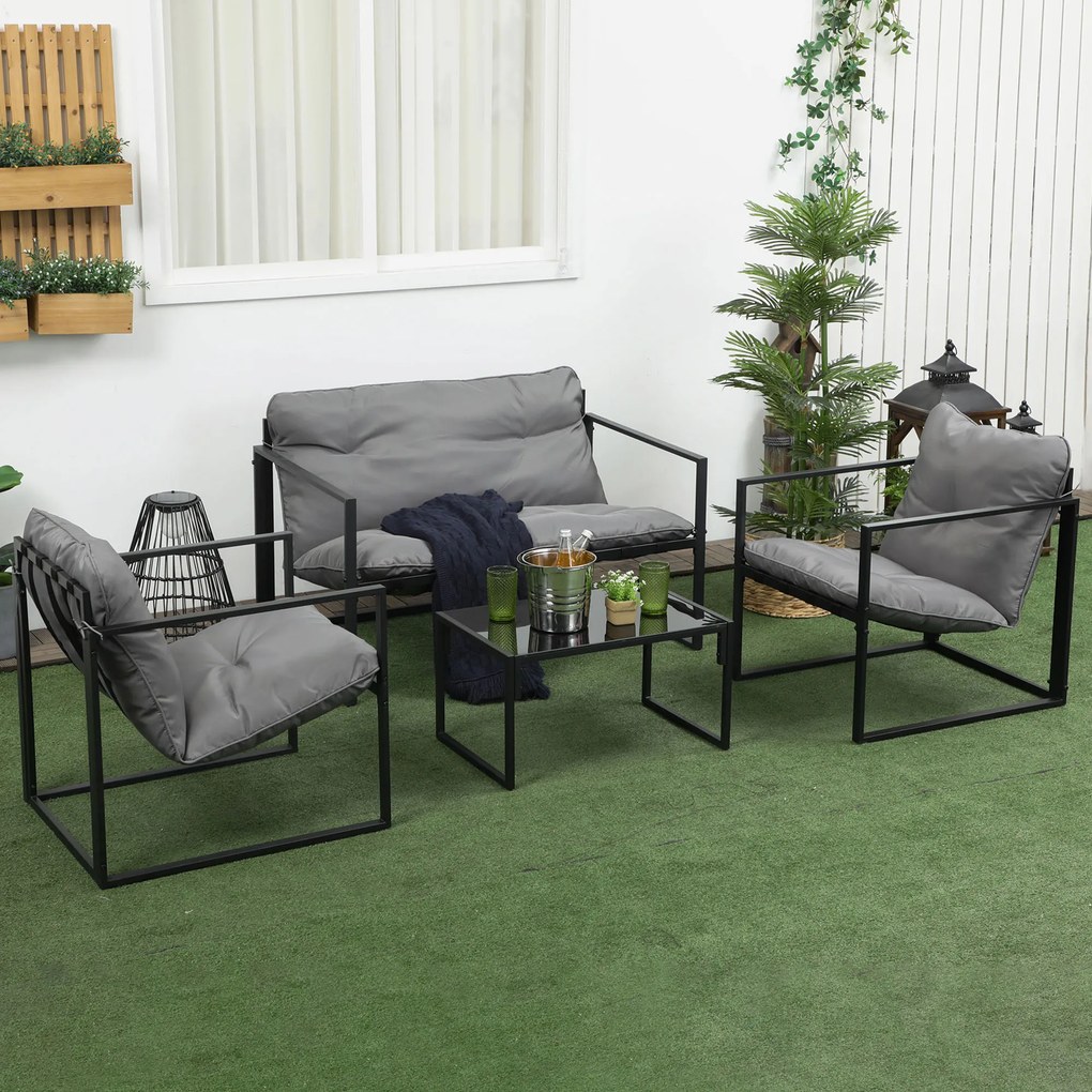 Outsunny Set de mobilier de grădină 4 piese 4 persoane cu canapea pentru 2 persoane, 2 fotolii și masă de cafea gri | Aosom Romania