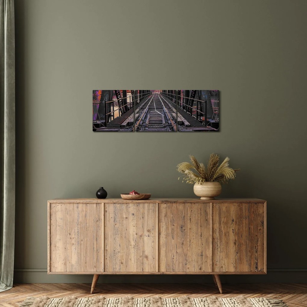 Tablou cu pod de cale ferată (cu ceas) (90x30 cm)