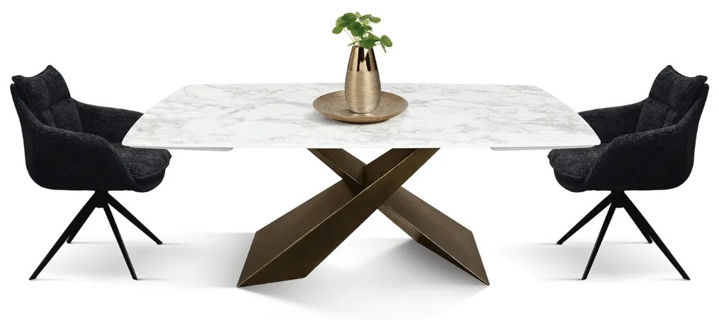 MIRABELLE -MASA BLAT ROTUNJIT CERAMICA ALB EXTENSIBILA -PICIOR METALIC BRONZ 160 cm/90 cm
