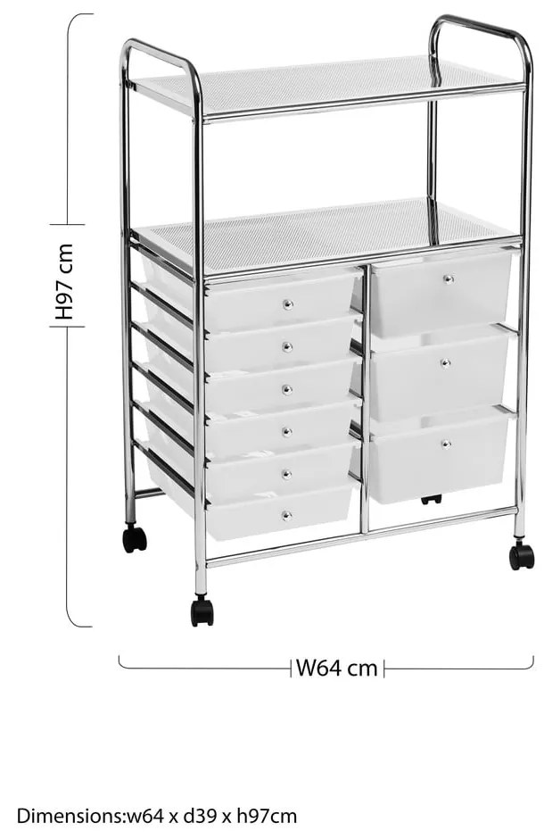 Etajeră pe roți din plastic alb-argintiu 64x97 cm – Premier Housewares